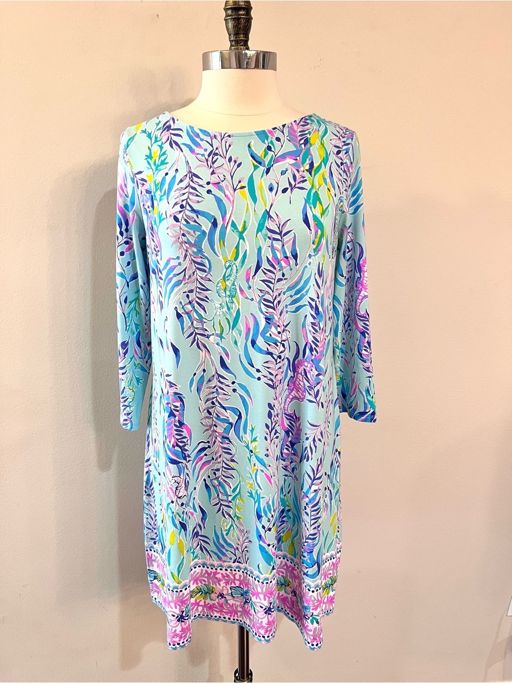 Lilly Pulitzer Ophelia Swing Dress Blue Oasis Tint Swim Shady Engineered Size L
